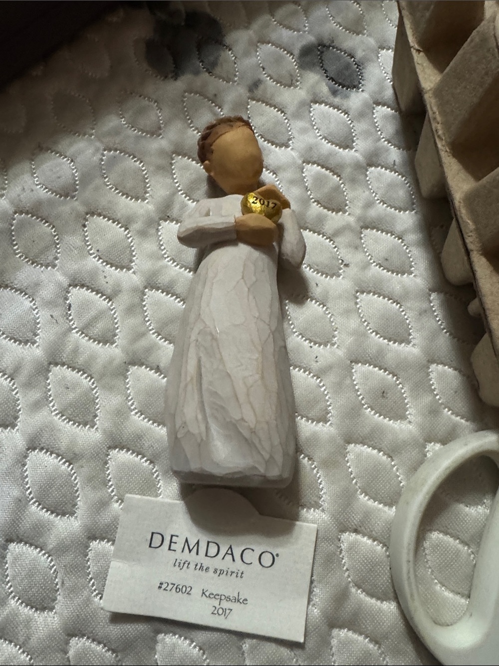 Willow Tree Figurine in White and Brown with Gold Heart